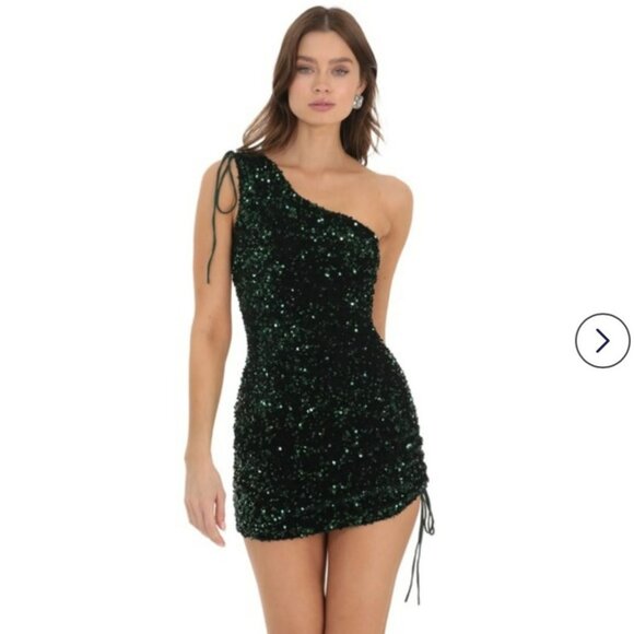 Lucy in‎ the Sky Oliviara Sequin Mini Dress Women XS Green One Shoulder Party - Picture 1 of 11